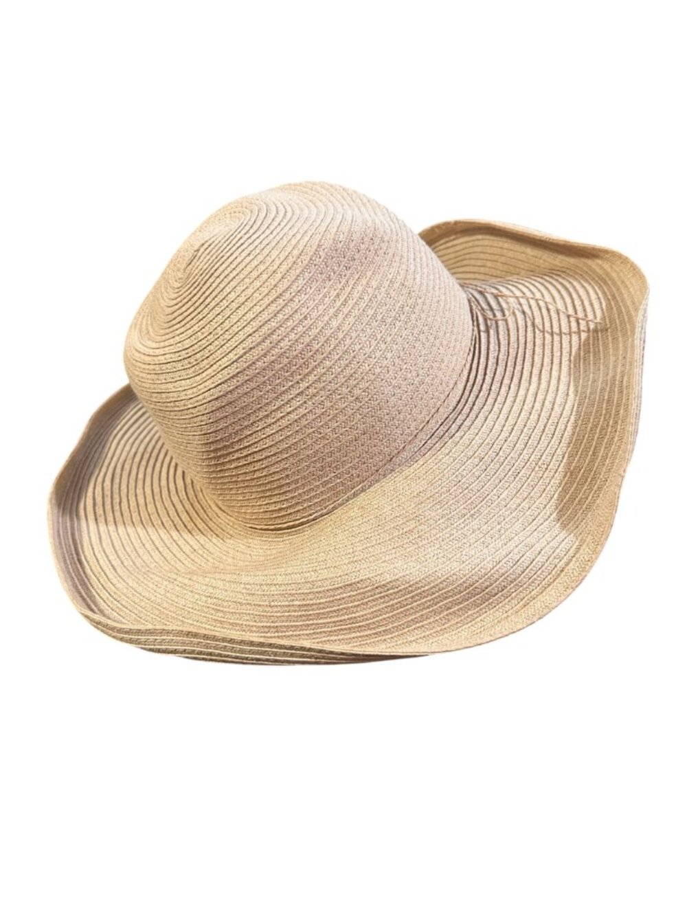 Wide Brim Beige Straw Sun Hat With Floppy Design For Women - Picture 4 of 5